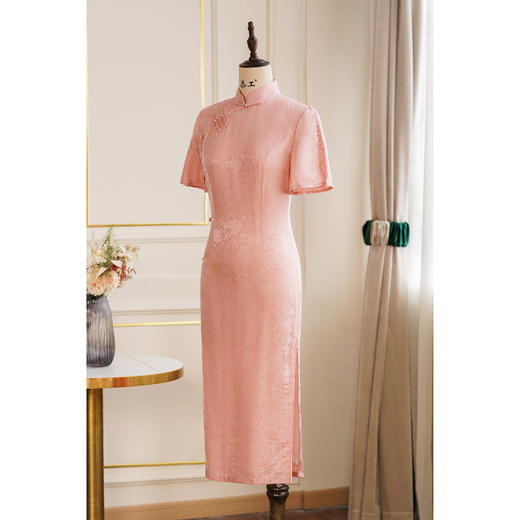 TZRY新款提花真丝改良旗袍时尚宴会手工钉珠高端真丝旗袍 商品图2