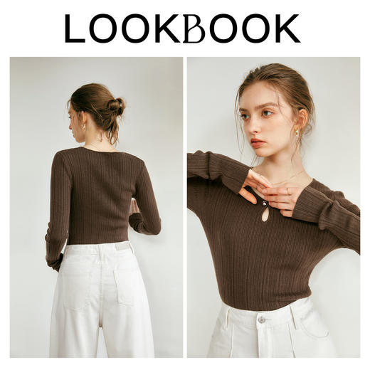 
OLrain欧芮儿法式咖色薄款圆领针织衫女早秋2024新款修身长袖上衣 商品图4