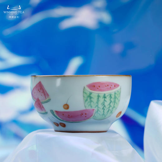 问鼎汝瓷鼎峰系列月白老款紫金釉听泉杯（西瓜） 商品图0