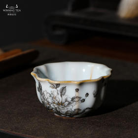 问鼎汝瓷鼎峰系列老款月白宝相杯（墨彩樱花）