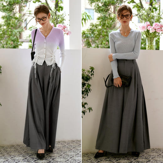 OLrain欧芮儿法式宽松裙裤休闲裤女早秋2024新款通勤百搭阔腿西裤 商品图3