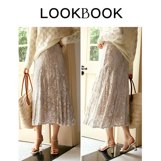 
OLrain欧芮儿法式鱼尾半身裙女早秋2024年新款高腰显瘦亮片中长裙 商品图4