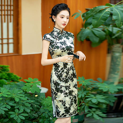 WX-春季新款真丝旗袍中式桑蚕丝连衣裙手工缝制宴席日常可穿 商品图2