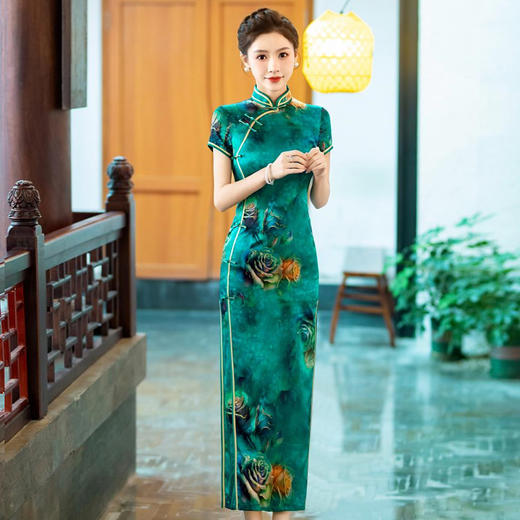 WX-新款真丝旗袍高端气质长款改良版桑蚕丝中国风时尚修身 商品图3