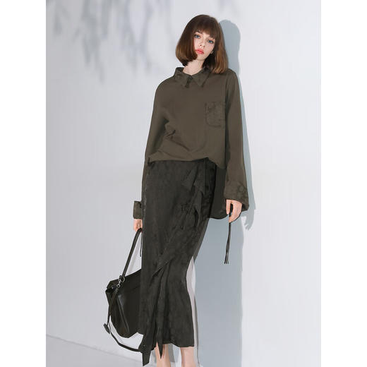 COCOBELLA[100%人丝]新国风提花飘带半身裙开叉裹身裙HS7036 商品图3