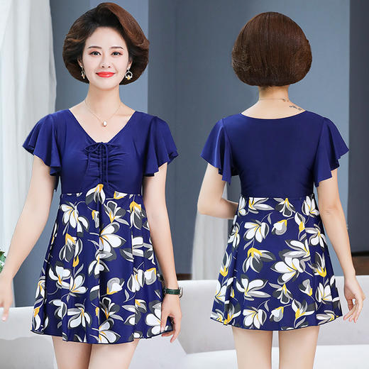 中老年泳衣女加肥加大码裙式分体平角裤宽松保守妈妈泳装 商品图1