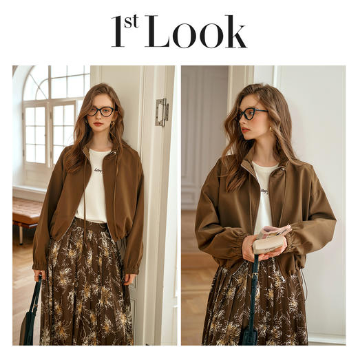 OLrain欧芮儿立领休闲短外套女早秋2024新款抽绳宽松棕色夹克上衣 商品图4