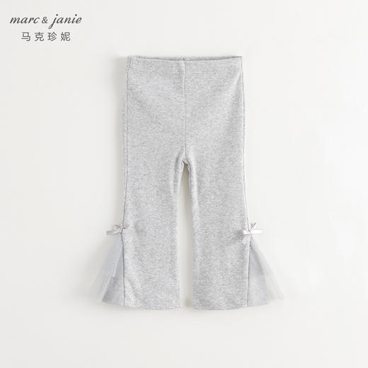 马克珍妮女童弹力罗纹网纱喇叭裤儿童裤子打底裤秋装新款241307 商品图3