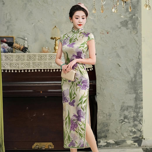 WX-C-69新款真丝旗袍年轻款高端气质长款改良版桑蚕丝连衣裙 商品图2