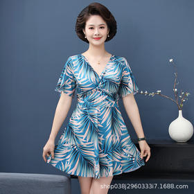 泳衣女士妈妈款加肥大码中年分体保守印花遮肚显瘦游泳衣