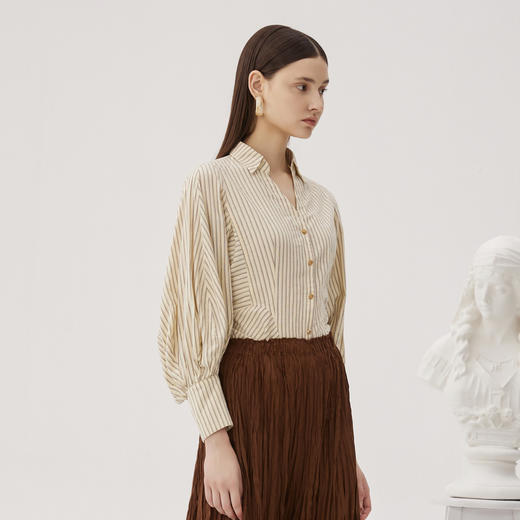 谜底宫廷风衬衫长袖女2024秋新品优雅V领灯笼袖修身衬衣243MC1042 商品图3