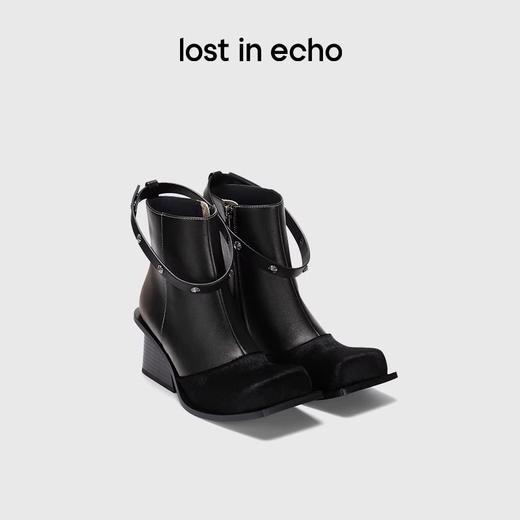 lost in echo设计师品牌小众设计感环带翘方头粗跟百搭短靴踝靴女 商品图0