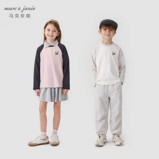 马克珍妮男女童美式宽松撞色字母长袖T恤儿童上衣秋装新款241277 商品图0