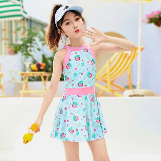 儿童泳衣女童小中大童少女学生女孩分体平角裤裙式美人鱼泳装 商品图3