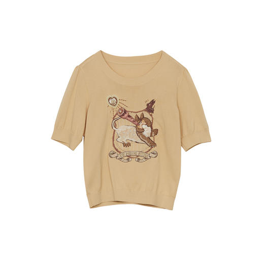 谜底套头针织衫短袖女2024秋新品复古文艺绣花短款上衣243MZ1251 商品图4