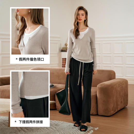OLrain欧芮儿法式假两件针织衫女早秋2024年新款显瘦薄款套头上衣 商品图2