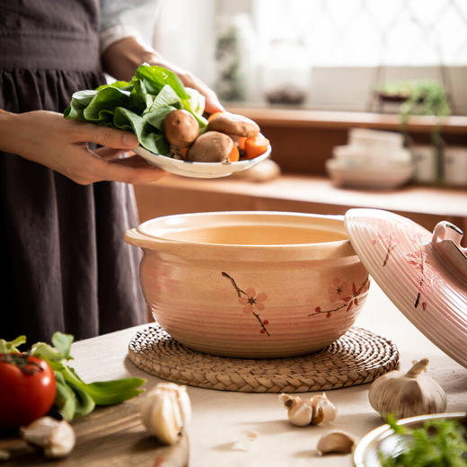 万土烧和风花见6号9寸高锅A3006桃粉 商品图1