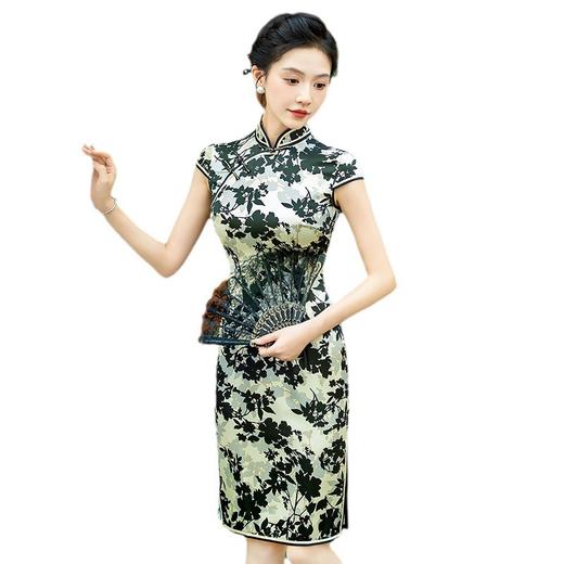 WX-春季新款真丝旗袍中式桑蚕丝连衣裙手工缝制宴席日常可穿 商品图4