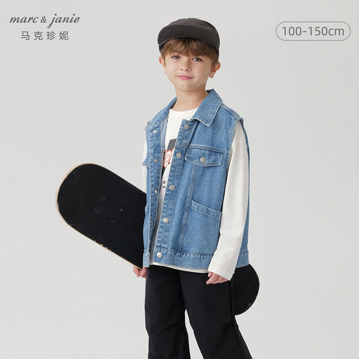 马克珍妮男女童纯棉牛仔马甲儿童夹克背心2024年新款秋装241159 商品图0