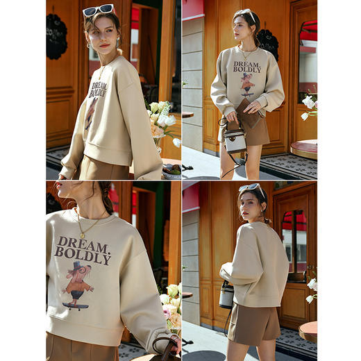 OLrain欧芮儿美式复古卫衣女早秋2024年新款宽松印花小个子上衣 商品图2