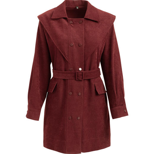 
OLrain欧芮儿红色风衣领连衣裙2024早秋新款收腰气质灯芯绒裙子 商品图4