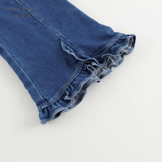 马克珍妮女童微弹花边开叉牛仔喇叭裤儿童裤子2024秋装新款241303 商品图4