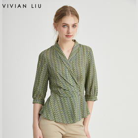 VIVIAN LIU薇薇安刘R2423007春女装新款西装领印花粘纤七分袖外套