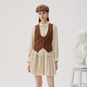 谜底衬衫式连衣裙长袖2024秋新品通勤风条纹宽松直筒裙243ML1045