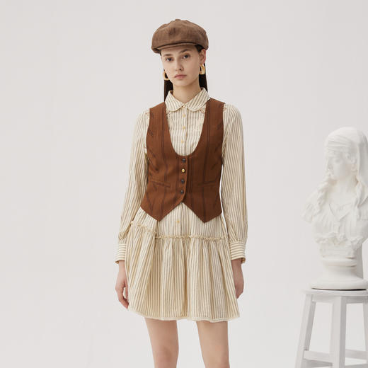 谜底衬衫式连衣裙长袖2024秋新品通勤风条纹宽松直筒裙243ML1045 商品图0