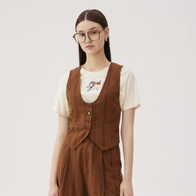 谜底西装马甲女2024秋款复古优雅后背绣花条纹修身马夹243MM1052