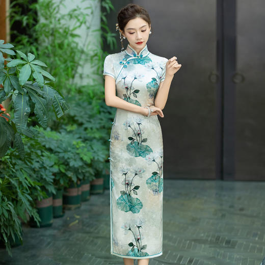 WX-新款真丝旗袍高端气质长款改良版不挑年龄桑蚕丝连衣裙 商品图1
