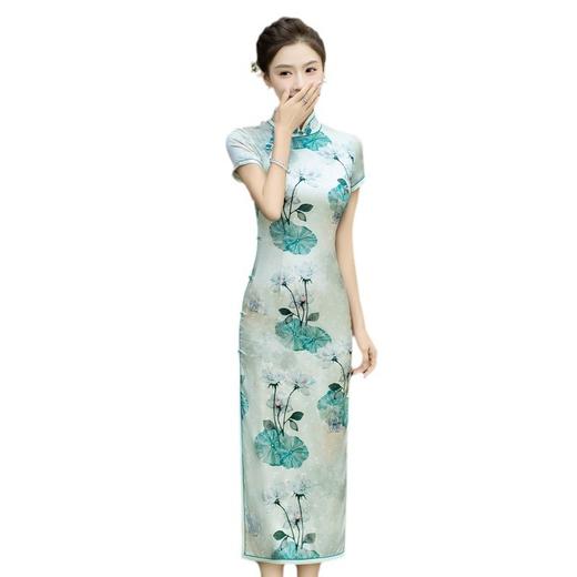 WX-新款真丝旗袍高端气质长款改良版不挑年龄桑蚕丝连衣裙 商品图4