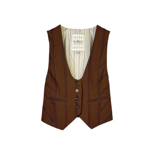 谜底西装马甲女2024秋款复古优雅后背绣花条纹修身马夹243MM1052 商品图4