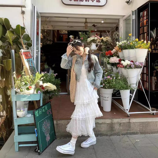 【甜美减龄！法式吊带蛋糕连衣裙】白色女装夏季度假风小个子宽松长裙子 商品图3