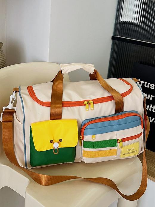 撞色斜挎运动健身包大容量旅游手提行李包时尚外出短途出差旅行包HLY 商品图0