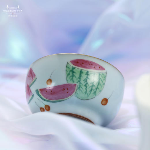 问鼎汝瓷鼎峰系列月白老款紫金釉听泉杯（西瓜） 商品图2