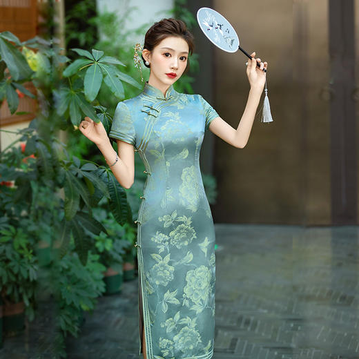 WX-新款真丝提花旗袍年轻款高端气质长款改良版桑蚕丝连衣裙 商品图1