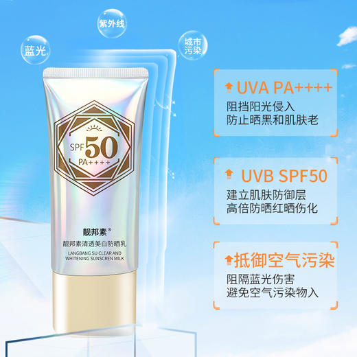 【拍一发二】靓邦素镭射管防晒 通勤旅行轻透贴妆亲肤 高倍长效隔离防晒乳SPF50PA++++ 商品图0