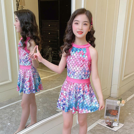 儿童泳衣女童小中大童少女学生女孩分体平角裤裙式美人鱼泳装 商品图0