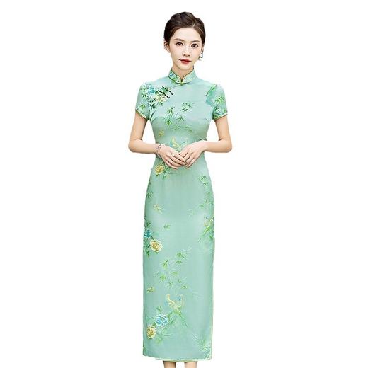 WX-100%真丝提花春季新款真丝旗袍中式桑蚕丝连衣裙手工缝制宴席 商品图4