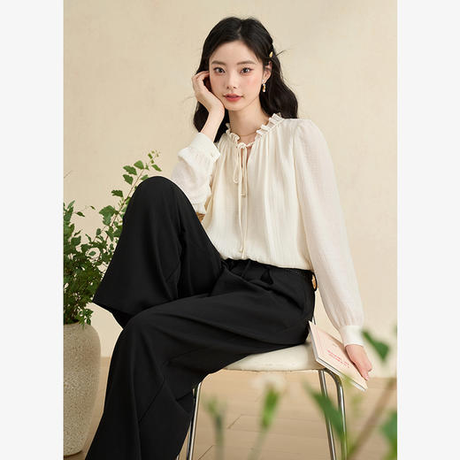 法式浪漫气质温柔肌理感轻薄通勤衬衫女系带衬衣V3142203 商品图3