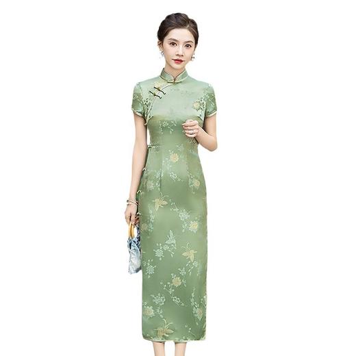 WX-春季新款提花真丝旗袍中式桑蚕丝金丝高端手工缝制宴席 商品图4