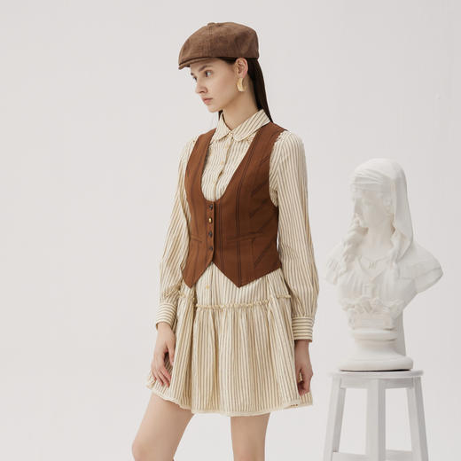 谜底衬衫式连衣裙长袖2024秋新品通勤风条纹宽松直筒裙243ML1045 商品图1