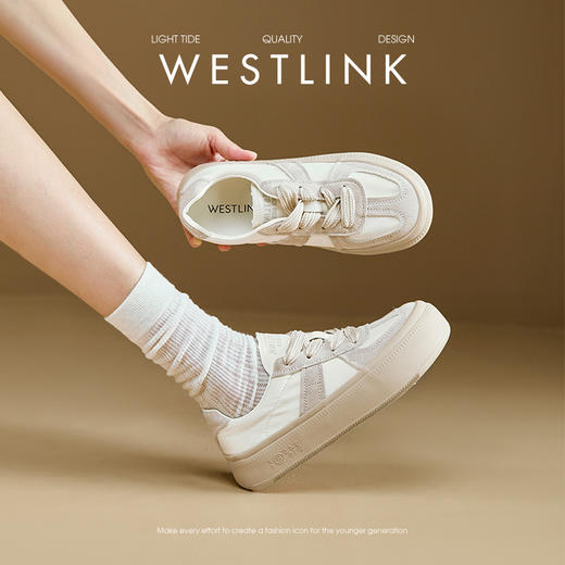 西遇缎面厚底板鞋女新款早春休闲软底配裙子小白鞋增高德训鞋V2747313 商品图1