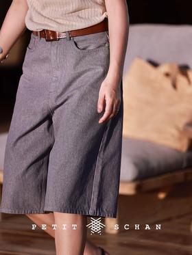 PETIT SCHAN小闪 CLO#538 wandering vintage 流浪古着 纯棉灰色轻水洗牛仔百慕大短裤