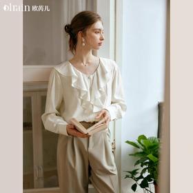 
OLrain欧芮儿法式杏色衬衫女早秋2024新款气质通勤优雅荷叶领衬衣