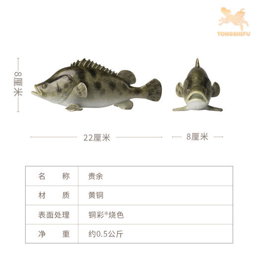铜师傅 铜摆件《贵余》家居桌面装饰工艺品客厅鱼摆件 商品图5
