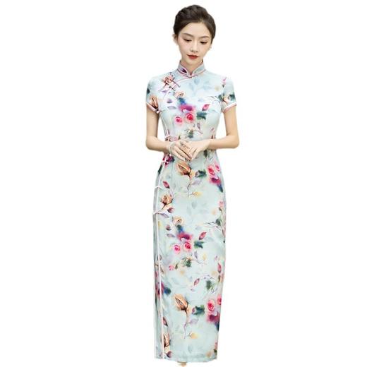 WX-C-75新款真丝旗袍长款旗袍轻款女复古修身平时可穿桑蚕丝连衣裙 商品图4