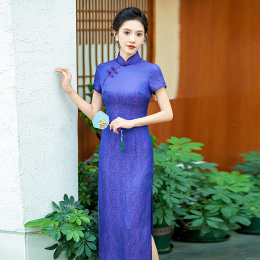 WX-春季新款真丝提花面临旗袍中式桑蚕丝连衣裙宴席日常可穿 商品图0