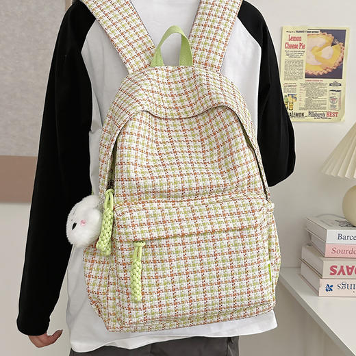 【日系ins风❗️潮流格子书包】小身材大容量，韩版时尚简约书包，男女学生书包，休闲旅行双背包，潮流新款人气情侣包包开学季常备L 商品图0
